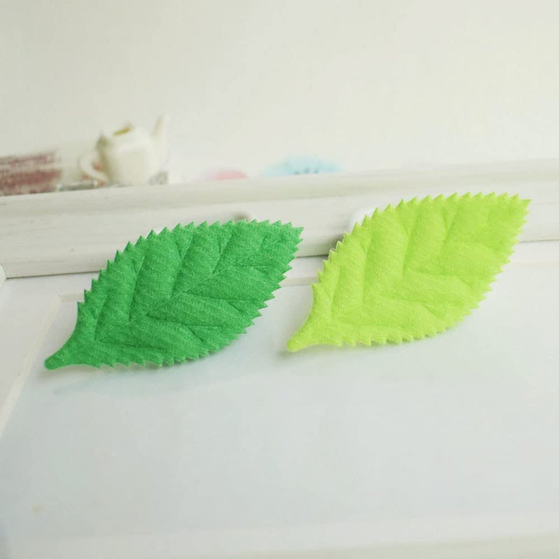 YYCRAFT Pack of 90 Padded 2-Faced Felt Velvet Leaf Appliques/Craft Green - Image 1